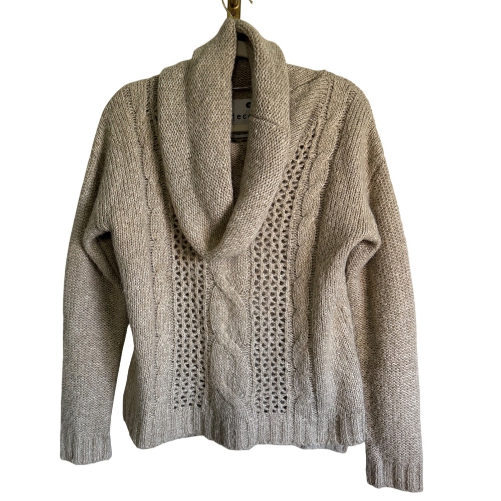 Kensie Pieces Oatmeal Beige Cable Knit Cowl Neck Sweater Wool Blend M KSNP5146